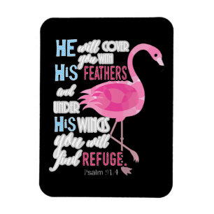 Magnet Flexible Flamant rose Christian Gift, Psaume 91 Bible Verse