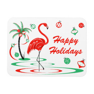 Magnet Flexible Flamant rose de Noël rouge vacances horizontales