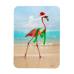 Magnet Flexible Flamant rose de Noël sur la plage