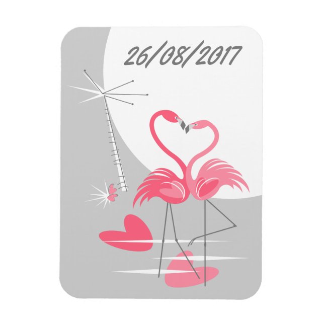 Magnet Flexible Flamant rose Love Grande Lune Date flexible (Vertical)