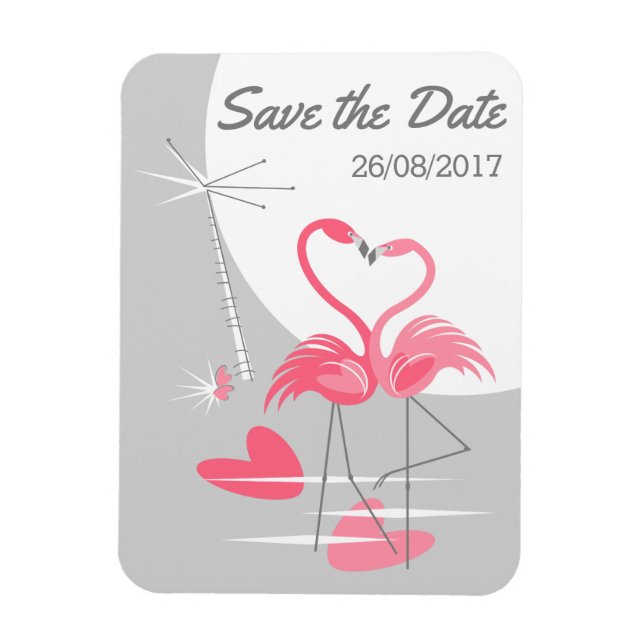 Magnet Flexible Flamant rose Love Large Moon Enregistrer la date (Vertical)