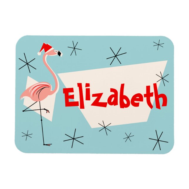 Magnet Flexible Flamant rose Père Noël Blue Name flexible (Horizontal)
