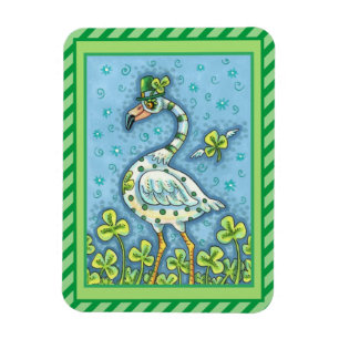 MAGNET FLEXIBLE FLAMANT ROSE POLKA DOT VERT, FUNNY ST. JOUR DE PAT
