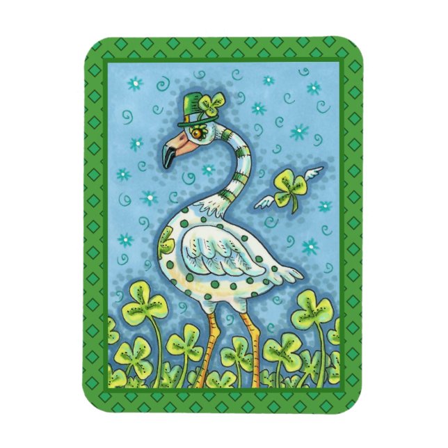 MAGNET FLEXIBLE FLAMANT ROSE POLKA DOT VERT, FUNNY ST. JOUR DE PAT (Vertical)