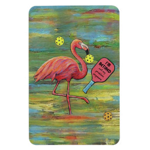 Magnet Flexible Flamant rose retraité Jouer Pickleball Aquarelle