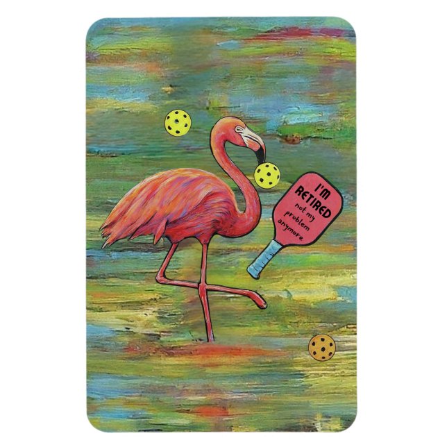 Magnet Flexible Flamant rose retraité Jouer Pickleball Aquarelle (Vertical)
