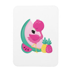 Magnet Flexible Flamant rose rose avec pastèque et ananas