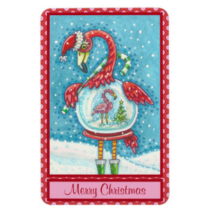 Magnet Flexible Flamant rose ROSE BLANC NOËL NEIGE GLOBE