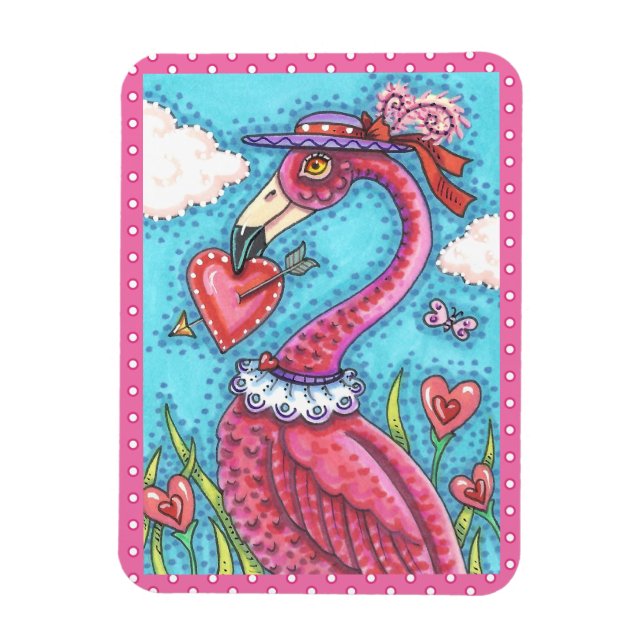 Magnet Flexible Flamant rose ROSE COEURS DE VALENTINE, INSÉPARABLE (Vertical)
