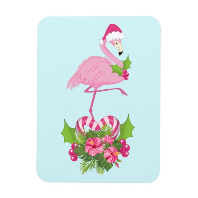Magnet Flexible Flamant rose rose en Santa Hat avec Sucre de canne (Vertical)