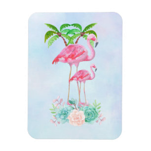Magnet Flexible Flamant rose rose Momma & bébé avec palmiers