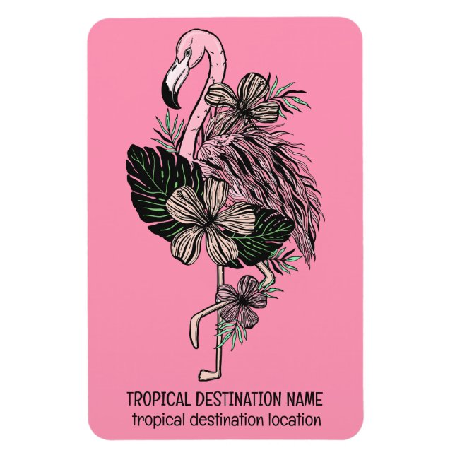 Magnet Flexible Flamant rose rose texte personnalisé (Vertical)