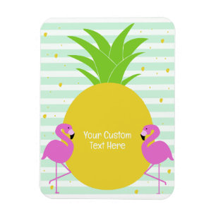 Magnet Flexible Flamants roses d'ananas texte personnalisé