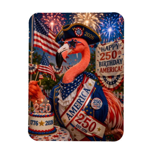 Magnet Flexible Flamingo Happy 250th Birthday America July 4t (Vertical)
