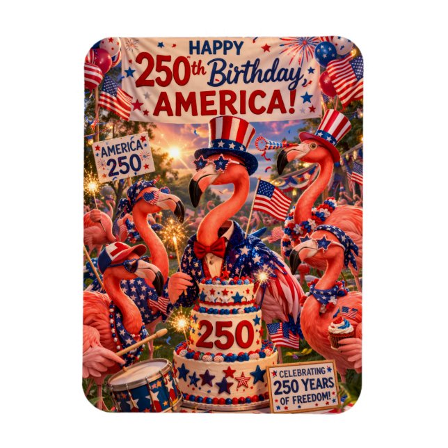 Magnet Flexible Flamingo Happy 250th Birthday America July 4th (Vertical)