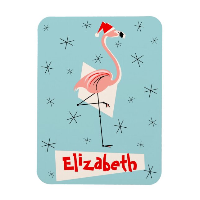 Magnet Flexible Flamingo Santa Bleu Nom aimant portrait flexible (Vertical)