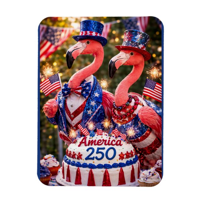 Magnet Flexible Flamingos Happy 250th Birthday America July 4th (Vertical)