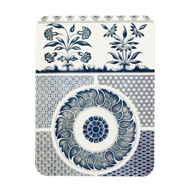 Magnet Flexible Fleur bleue blanche chinoise ronde (Vertical)