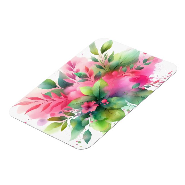 Magnet Flexible Fleur botanique à l'aquarelle rose vert (Côté Gauche)