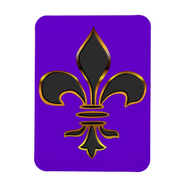 Magnet Flexible Fleur de lis noire découpée en or (Vertical)