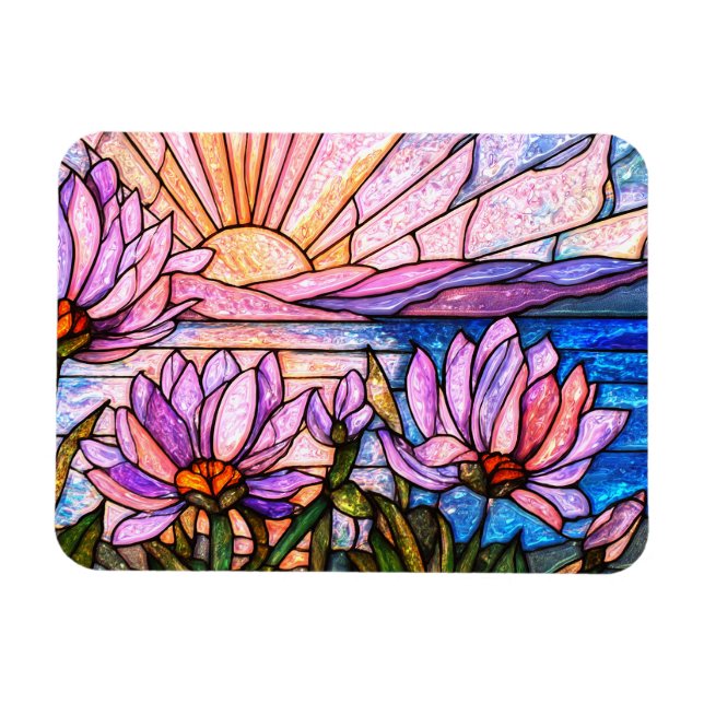 Magnet Flexible Fleur de Lotus Nénuphar Rose Violet Orange Coucher (Horizontal)