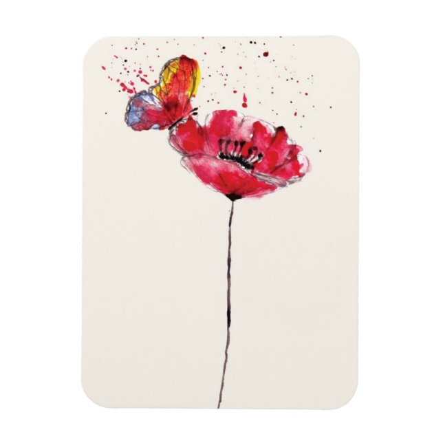 Magnet Flexible Fleur de pavot à aquarelle peinte stylisée (Vertical)