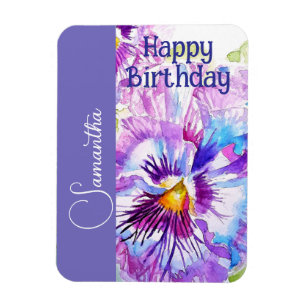 Magnet Flexible Fleur de Pensée Violette Fille Nom Anniversaire