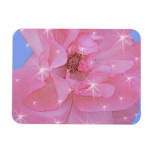 Magnet Flexible fleur de rose rose et étoiles scintillantes