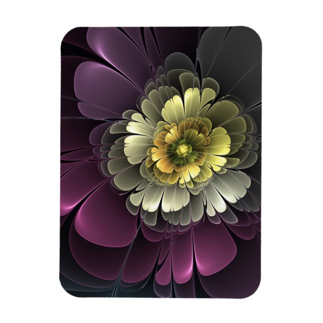 Magnet Flexible Fleur fractale grise et pourpre moderne abstraite (Vertical)