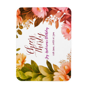 Magnet Flexible fleur rose vintage eucalyptus vert 30ème anniversa