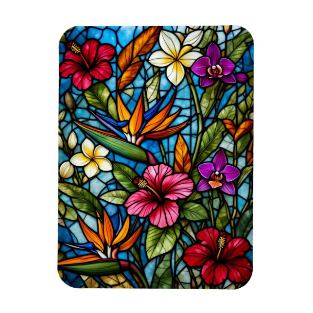 Magnet Flexible Fleur tropicale en vitrail floral vibrant  (Vertical)