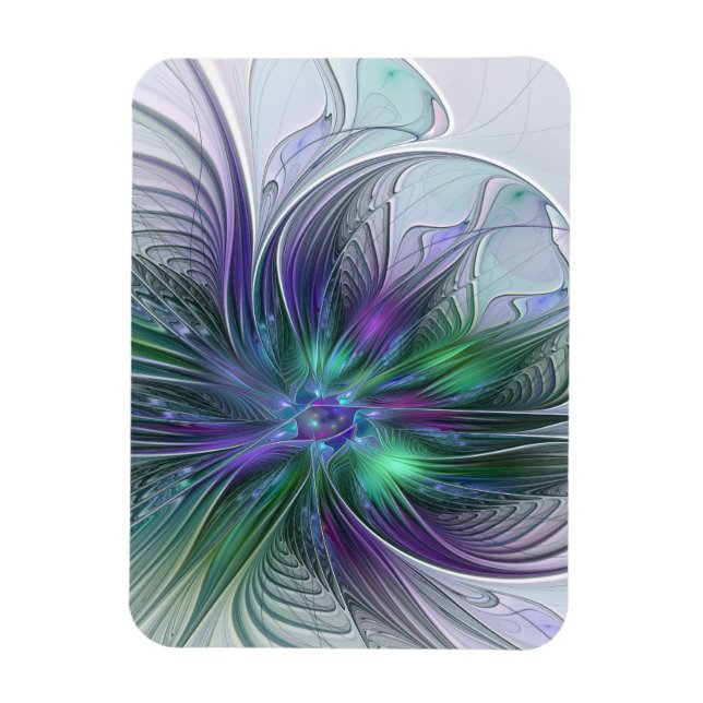 Magnet Flexible Fleur vert violet Art Abstrait moderne Fractal (Vertical)