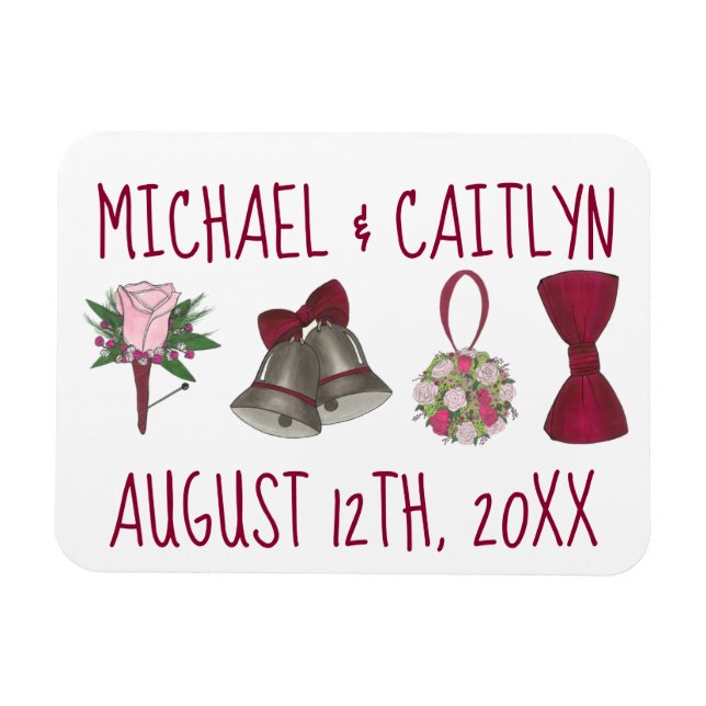 Magnet Flexible Fleurs Bell Mariage personnalisées Bowtie Bouquet (Horizontal)