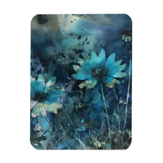 Magnet Flexible Fleurs bleues Médias mixtes (Vertical)
