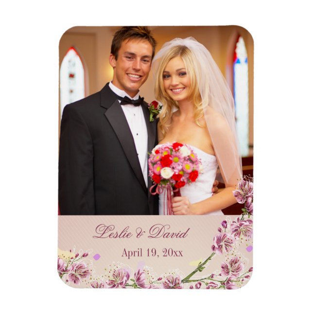 Magnet Flexible Fleurs d'aquarelle violet Lilac faveur mariage (Vertical)