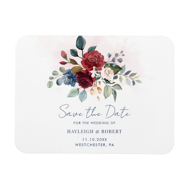 Magnet Flexible Fleurs de Bourgogne Mariage Économisez la Date (Horizontal)