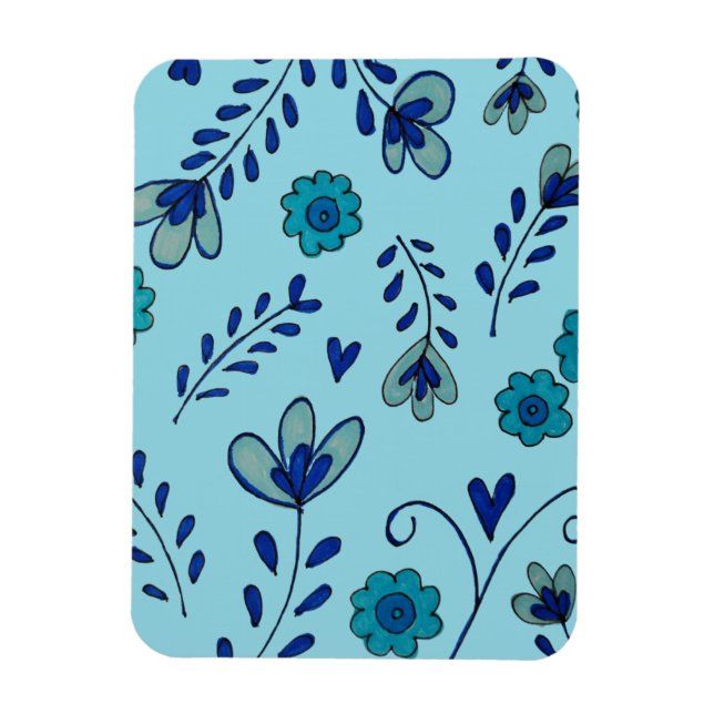Magnet Flexible Fleurs de chinoiserie bleues (Vertical)