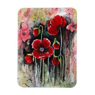 Magnet Flexible Fleurs De Pavot Dans Aquarelle