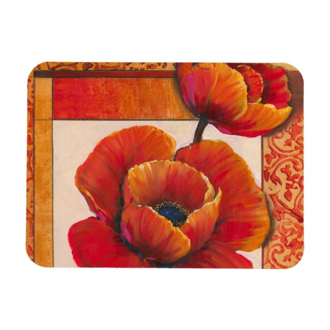 Magnet Flexible Fleurs de pavot sur Tan et Arrière - plan orange (Horizontal)