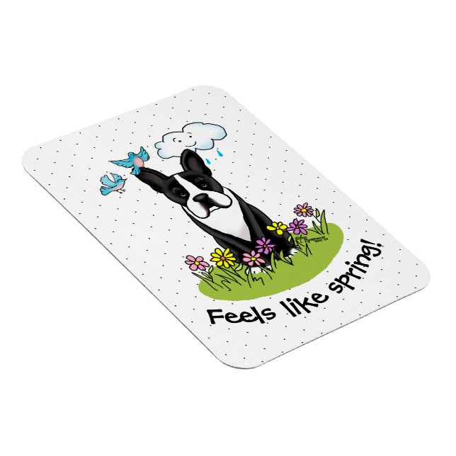 Magnet Flexible Fleurs de printemps Boston Terrier Chien (noir) mi (Côté Droit)