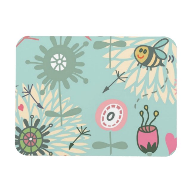 Magnet Flexible Fleurs de printemps et abeilles illustrées (Horizontal)