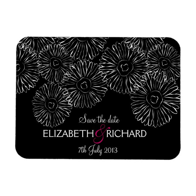 Magnet Flexible Fleurs de printemps noir et blanc "Sauvez la date" (Horizontal)