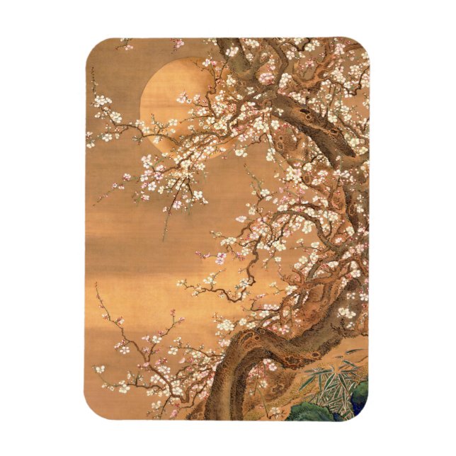 Magnet Flexible Fleurs de prune rose et blanche au clair de lune,  (Vertical)