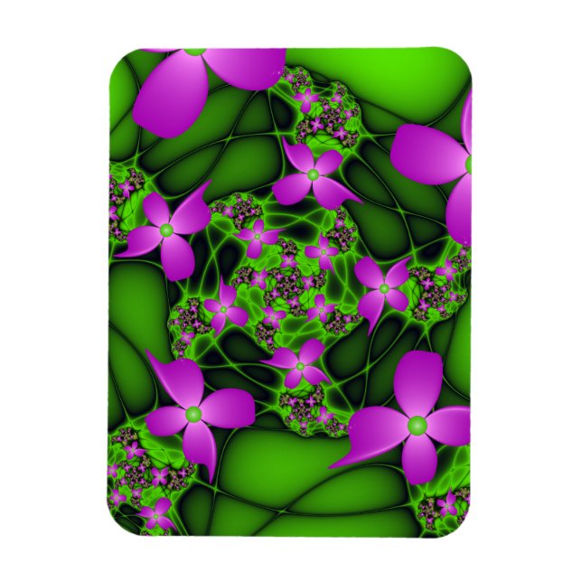 Magnet Flexible Fleurs fractales néon roses et vertes abstraites m (Vertical)