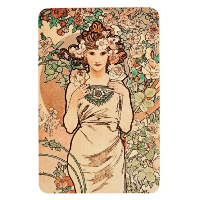 Magnet Flexible Fleurs - la Rose par Alphonse Mucha (Vertical)