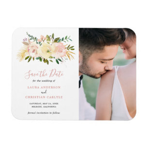 Magnet Flexible Fleurs Roses Élégantes Mariage Épargnez la Date