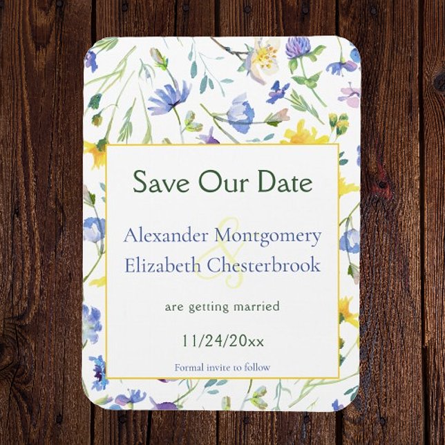Magnet Flexible Fleurs sauvages d'aquarelle Enregistrer la date (Watercolor Wildflowers Save the Date Magnet)