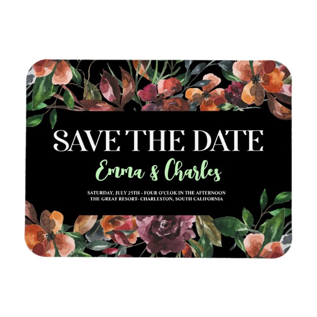 Magnet Flexible Fleurs Sauvages Sombres Sauvegardez La Date (Horizontal)