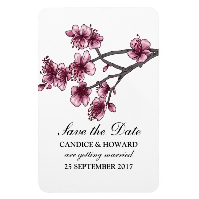 Magnet Flexible Fleurs simples roses de cerise Enregistrer la date (Vertical)
