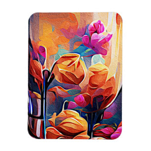Magnet Flexible Floral Abstract Art Orange Red Blue Flowers